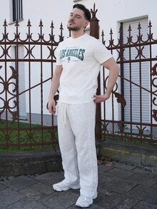 LEOGASHI LEOGASHI 男士休闲宽松直筒裤，秋季 - 灰色 - 查看 1