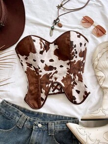 Soleia New Court Corset In Tropical Print Brown Shapewear Corset,Summer Top - Brown - View 3