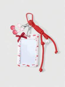ROMWE Kawaii 1款新款Ins甜美休閒百搭時尚紅色櫻桃系列手工編織登山繩仿珍珠織帶蝴蝶結櫻桃印花壓克力滑蓋卡套校園卡套星卡旅行卡套DIY鑰匙圈配件包掛件，適合上班族、學生、派對愛好者、日常穿搭、節日禮物 - 紅色-98 - 查看 11