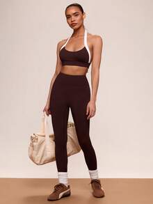 SHEIN BAE Débardeur d'été sportif à col ras-du-cou et dos nu de couleur contrastée - Tabac - Voir 5
