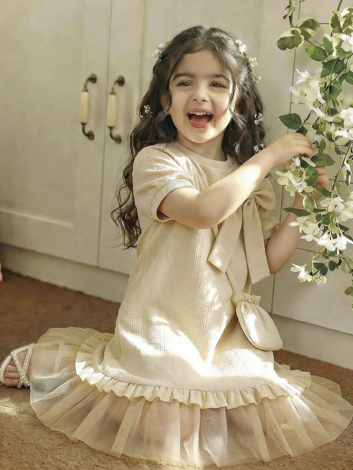 فستان أنيق بلون واحد للربيع/الصيف للبنات، سترة بيا...