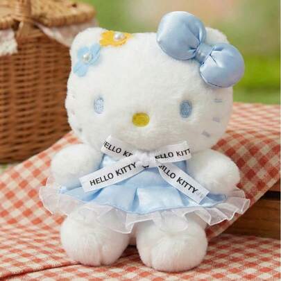 POKOJA LAND HELLO KITTY AND FRIENDS | Blue Kitty Plush Toy Cute Kitty Cat Pendant Flower Blue Skirt Kitty, Plush Soft Touch Fashion Bag Pendant Ornaments, Key Chain Accessories, Gift Companion Gift, Perfect Choice For Birthday Gifts And Holiday Gifts