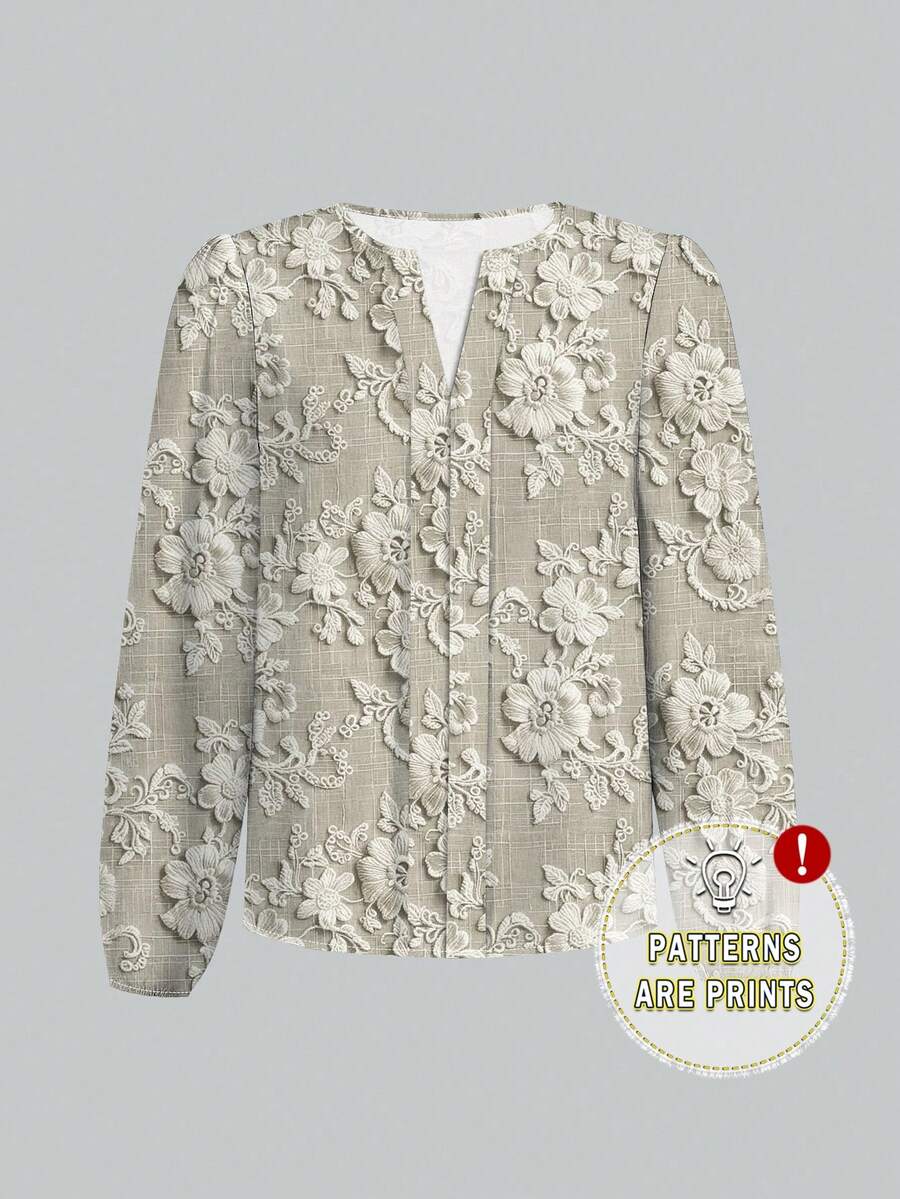 SHEIN Clasi Camisa de mujer minimalista casual con estampado bordado, apta para uso diario - Multicolor - Ver 1