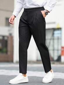 Manfinity Mode 男士商务休闲裤，百搭西装裤，适合商务、通勤和日常休闲穿着 - 黑色 - 查看 6