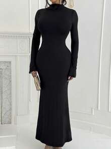 Shopreo Elegant Women Long Sleeve Dress, Suitable For Casual Dates, Outings, Nightclubs, Parties And Gatherings, Autumn,Backless Dress Party - Black - View 4