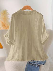 CosyJoli Plus Size Casual Solid Color Batwing Sleeve Shirt - Camel - View 2