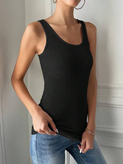 SHEIN Tall Women's Solid Color Minimalist Sleeveless Knit Tank Top, Everyday Wear