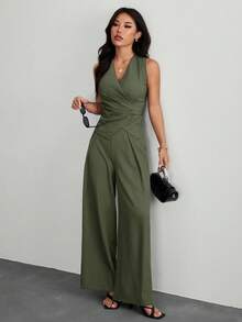 SHEIN PETITE Women's Suits, Elegant For Commuting In Fall/Winter - Army Green - View 3