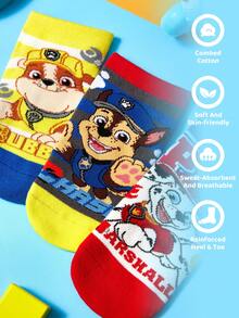 SHEIN | PAW Patrol 3双装男童纯棉柔软透气吸湿短袜，色彩鲜艳可爱卡通图案，加固趾部和脚跟，经久耐穿，四季皆宜，适合学校和户外活动，夏季冬季均可穿着，也适合狗狗玩耍、追逐和玩耍。 - 彩色 - 查看 3