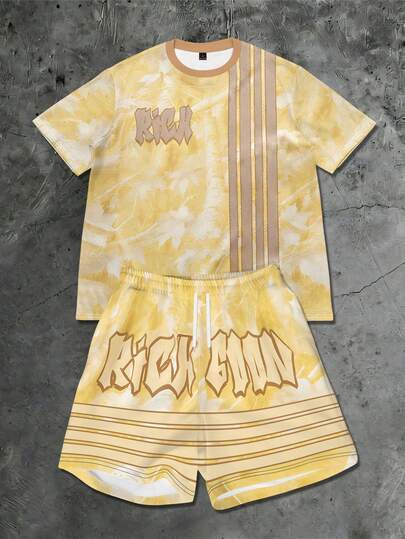 Manfinity RSRT Bộ áo thun ngắn tay và quần short in họa tiết kẻ sọc dành cho nam.