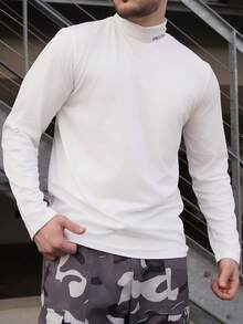 LEOGASHI LEOGASHI 男士休闲字母印花立领白色长袖T恤，秋季 - 白色 - 查看 3