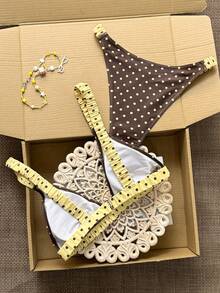 Swim Mod 2pcs/Set Women Summer Beach Vacation Swimsuit, Cute Random Polka Dot Print Triangle Cup Adjustable Strap Backless Bikini Set - Multicolor - View 2