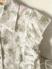 Modelyn Women's Digital Print Floral Ruffle Sleeve Blouse, Fashionable & Age-Reducing, Spring/Summer - Green - View 5