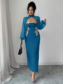 Elenzga A Long, Elegant And Romantic Autumn Dress For Women - Blue Power - View 5