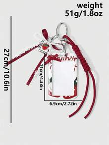 ROMWE Kawaii 1款全新创意甜美可爱百搭休闲高性价比手工串珠白色仿珍珠红色织带蝴蝶结树脂草莓手工编织登山绳字母草莓印花亚克力滑动卡套校园卡套、明星卡套、旅行交通卡套DIY钥匙扣配件包包挂件，适合上班族、学生、派对爱好者、日常佩戴、节日礼物 - 紅色-104 - 查看 3