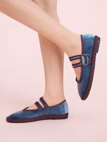 CUCCOO DOLLMOD Retro Contrast Trim Casual Comfortable Versatile Flat Shoes, Suitable For Walking, Travel And Vacation - Dusty Blue - View 5