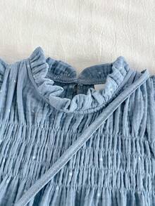 SHEIN Vintaside Kids 女婴可爱休闲波点荷叶边上衣+阔腿裤+包包两件套，适合夏季、居家和户外活动 - 藍色 - 查看 6