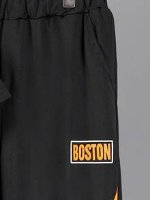 Vacaura Set de 2 piezas de camiseta de manga corta y pantalones con estampado de brillo negro y azul cielo, casual, adecuado para actividades al aire libre de primavera/verano para adolescentes - Negro - Ver 4