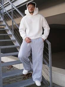 LEOGASHI LEOGASHI Men's Casual Double-Hooded Patchwork Hoodie,Streetwear,Baggy,Graphic,Matching,Friends,I Love My Boyfriend,Street Style,Couples,Structural Design, Embroidered Pattern,Double Hat - White - View 1