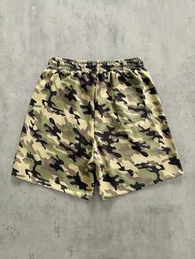ROMWE MEN Street Life Quần short nam dáng rộng, họa tiết rằn ri, thích hợp mặc mùa hè. - xanh quân đội - Xem 2