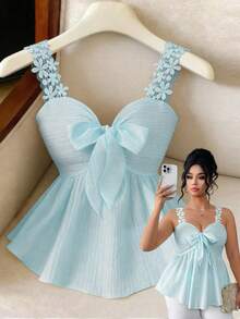 Elenzga Plus Size Women's Elegant Butterfly Decor A-Line Camisole Top, Spring/Summer - Mint Green - View 3
