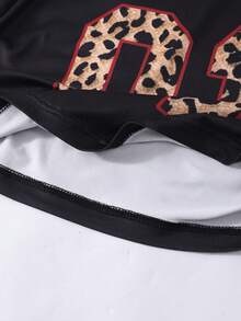 SHEIN 2件套少女豹纹字母露肩优雅短袖上衣搭配层叠荷叶边半裙套装，适合派对、外出、日常穿着。女童豹纹半裙，女童半裙上衣套装，女童服装套装，女童服装，女童豹纹套装，女童服装，少女服装，豹纹半裙套装，女童服装，女童套装。 - 彩色 - 查看 5