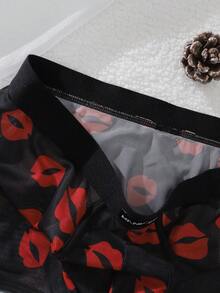 SHEIN Men's Lip Print Jacquard Ribbon Sexy Lingerie - Black - View 4