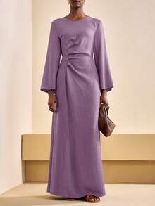 Zivah Autumn Women's Deep Purple Maxi Dress,Long Sleeve Elegant Old Money Style Boho Commuter Brunch Dress For Wedding Guest,Party,Music Festival,Airport - Purple - View 6