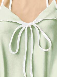SHEIN LUNE 女士蝴蝶结荷叶边吊带背心，优雅修身 - 綠色 - 查看 3