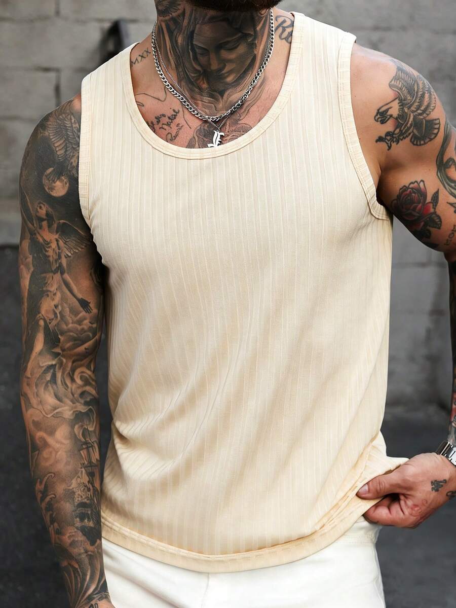 Manfinity CasualCool Áo tank top nam màu đen dệt kim gân, dáng ôm, chất liệu mềm mại và thoải mái, đa năng, dễ phối đồ hàng ngày, phù hợp cho các hoạt động ở nhà hoặc ngoài trời. - Màu be - Xem 1