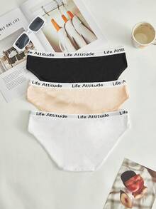 SHEIN 3pcs/Pack Multicolor English Text Elastic Band Design Daily Wear Hipster Panties - Multicolor - View 7