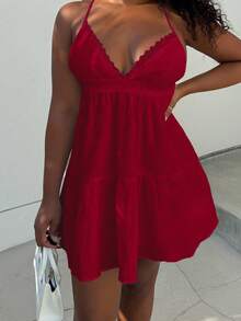 Alexandranx Gaun Terusan Wanita Tenun Warna Merah Anggur - Burgundy - View 5