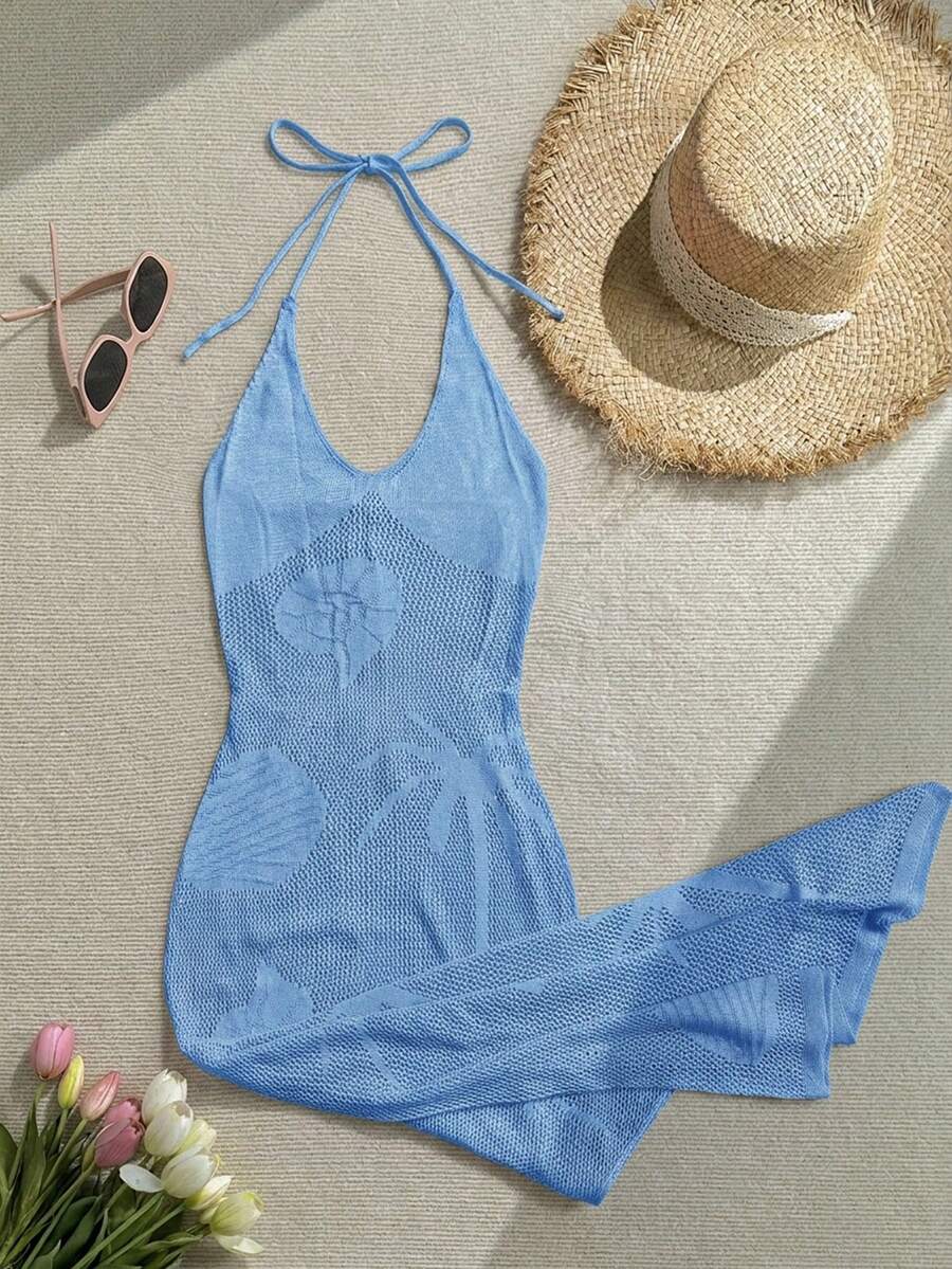 Soleia Women's Solid Color Minimalist Daily Neck Hanging Cover Up - Blue - View 1