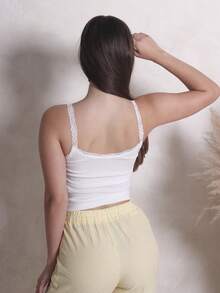 Duda Rubert 女式休闲黄色蕾丝花边吊带背心和条纹裤两件套，返校季 - 黃色 - 查看 2