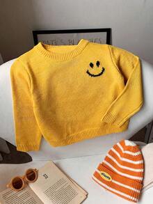 SHEIN Áo len dài tay màu vàng dễ thương, đa năng cho bé trai/bé gái, thích hợp cho mùa thu/đông - Màu vàng - Xem 3