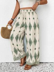 SHEIN Frenchy Plus Size Summer Casual Vacation Bohemian Style Geometric Print Pants - Multicolor - View 3