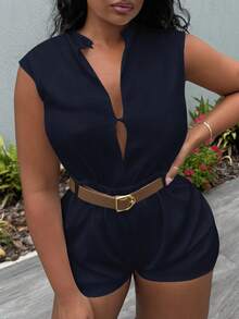 Alexandranx HIGH NECK SOLID POCKET JUMPSUIT WITH BELT - Navy Blue - View 2