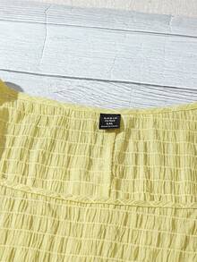 SHEIN VCAY Plus Size Summer Casual Solid Color Puff Sleeve Shirt - Light Yellow - View 4