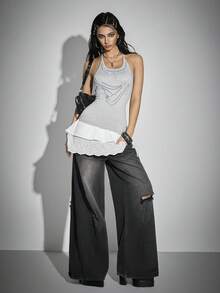 Bloopia Women's Ruffled Waist Tie Frill Trim Fashionable A-Line Skirt - White - View 6