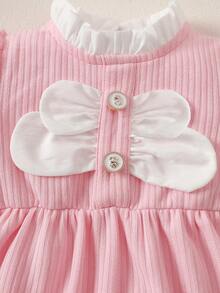SHEIN 婴儿秋季连体衣，可爱女宝宝服装，萌萌蝴蝶结公主连体衣，新生儿至100天春秋季连体衣 - 粉色 - 查看 8