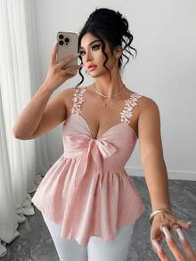 Elenzga Plus Size Women's Elegant Butterfly Decor A-Line Camisole, Spring/Summer - Pink - View 5