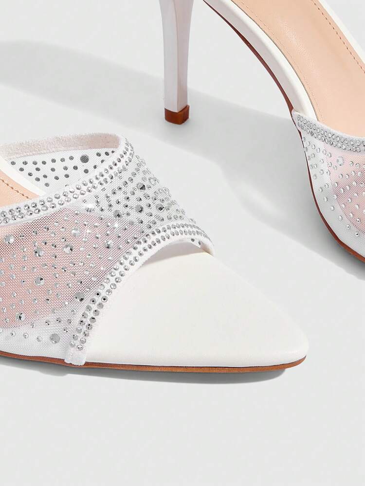 CUCCOO SZL Ladies Summer New White Mesh Rhinestone High Heel Sandals Fashion Gorgeous Sexy Party Ladies Sandals Slippers