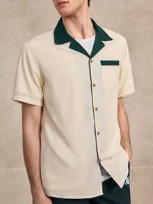 Courvante Áo sơ mi nam cổ tương phản không có áo phông cho mùa hè - màu xanh lá - Xem 4