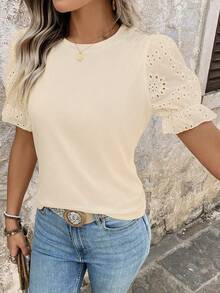 Breezaya Casual Versatile Solid Color Short Sleeve T-Shirt - Apricot - View 5