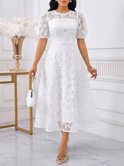 SHEIN Lady Đầm ren màu trơn thanh lịch dành cho nữ dự tiệc