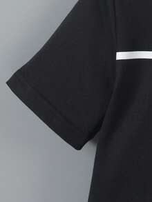 SHEIN Ensemble court décontracté pour garçon avec t-shirt à blocs de couleurs et shorts pour une tenue quotidienne - Multicolore - Voir 3