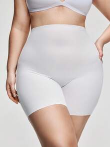 SHAPORA Plus Size Women High Waist Solid Color Shapewear Shorts - White - View 2