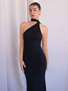 Andrea Bello Váy yếm hở lưng màu đỏ trơn dành cho nữ, thích hợp cho các buổi hẹn hò, tiệc Giáng sinh, sự kiện buổi tối - màu đen - Xem 3