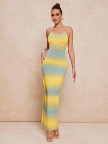 Lumalex 女士渐变色修身时尚吊带针织连衣裙 - 彩色 - 查看 4