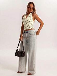 SHEIN BAE Áo tank top dáng suông cổ bèo màu nâu, chất liệu lưới, thích hợp mặc đi phố, đi làm, dạo phố, hẹn hò, tụ họp bạn bè, đi nghỉ mát ở Ý, và nhiều dịp khác. - Màu be - Xem 4